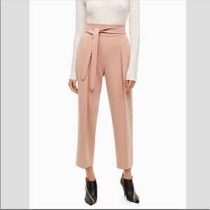 Aritzia Wilfred Feuille Pants Front Tie Belted straight Leg High Rise Waist pink